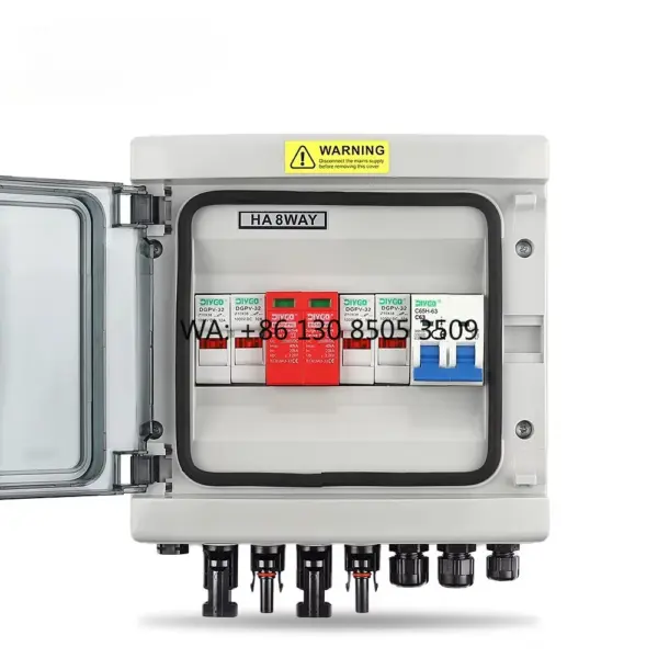 Solar Photovoltaic DC 500V PV Combiner Box With Lightning Protection 2 Input 1 Out Fuse MCB SPD Waterproof Box IP65