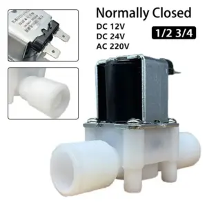 Normally Closed 1/2" 3/4" Plastic Solenoid Valve DC12V 24V AC220V Male Thread Valve Water Pneumatic Pressure Controller Switch
