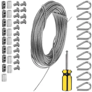 1Set Stainless Steel Wire Rope Kit Thimble Rope Rigging Cable Railing Kit Outdoor Garden Fence Clothesline Lighting