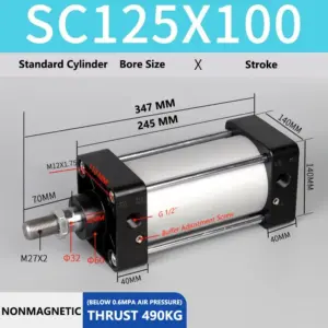 ABILKEEN SC125X100 Standard Pneumatic Cylinder 125mm Bore Size X 100 MM Stroke Double Acting Air Standard Cylinder