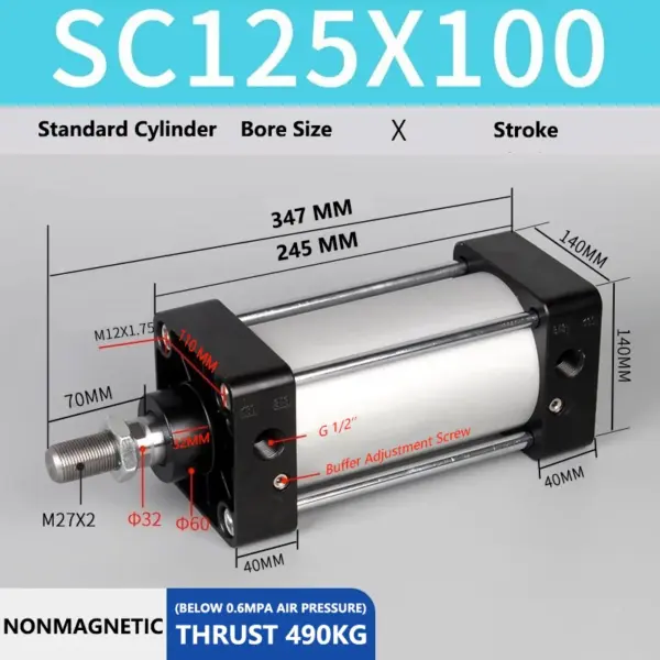 ABILKEEN SC125X100 Standard Pneumatic Cylinder 125mm Bore Size X 100 MM Stroke Double Acting Air Standard Cylinder