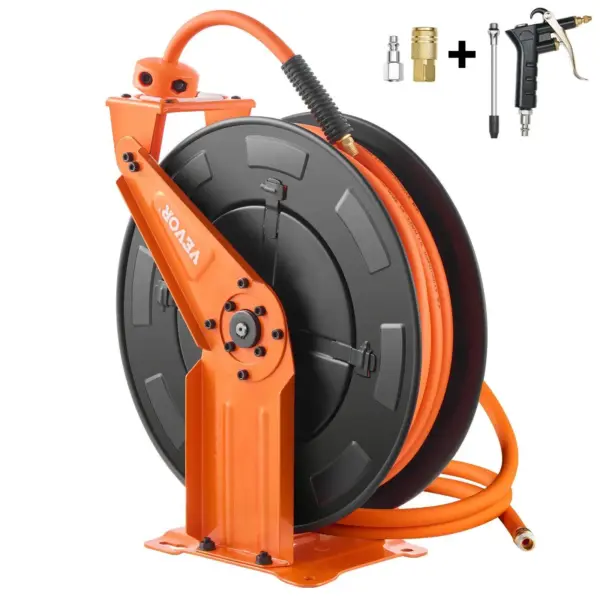 65ft Hybrid Air Hose Reel 3/8in with Dual Arms, 300PSI Max Pressure, Automatic Retraction, Lock-At-Any-Length Feature