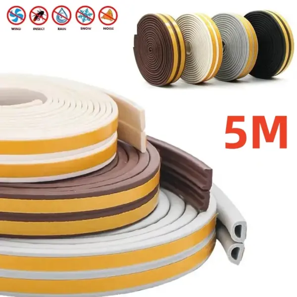 5M Self-Adhesive Seal Strip new Soundproof Rubber Foam Window Door Gasket Weatherstrip Collision Barrier for Home Improvement