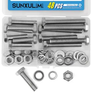 12 sets of M10 stainless steel heavy-duty screw bolts and nuts flat lock washers, full machine threads, 40/50/70/80 millimeters