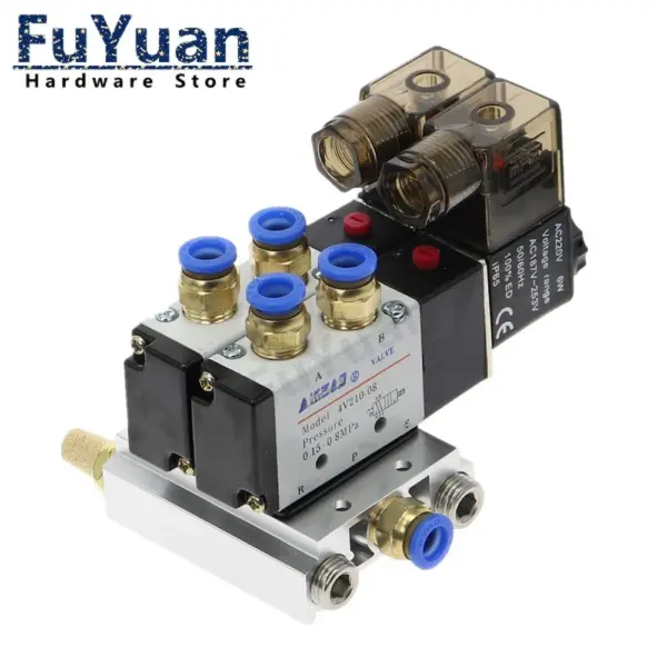 2Way 4V210-08 1/4"  12V 24V 110v 220v Twin Pneumatic Solenoid Valve  Muffler 4mm 6mm 8mm 10mm 12mm Quick Fitting Base Set DIY
