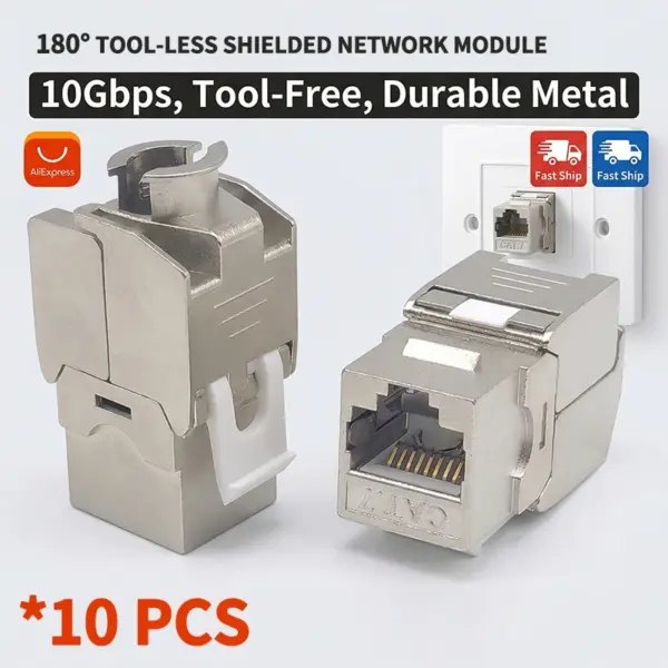CAT.7 Shielded RJ45 Keystone Jack Tool-less No Punch Down Up-Down Crimp 10Gbps Ethernet Network Data Module