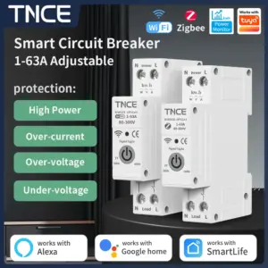 TNCE tuya Circuit Breaker 1P+N WIFI,1-63A adjustment MCB, smart Power Energy switch kWh UnderVoltage OverCurrent Meter Protector