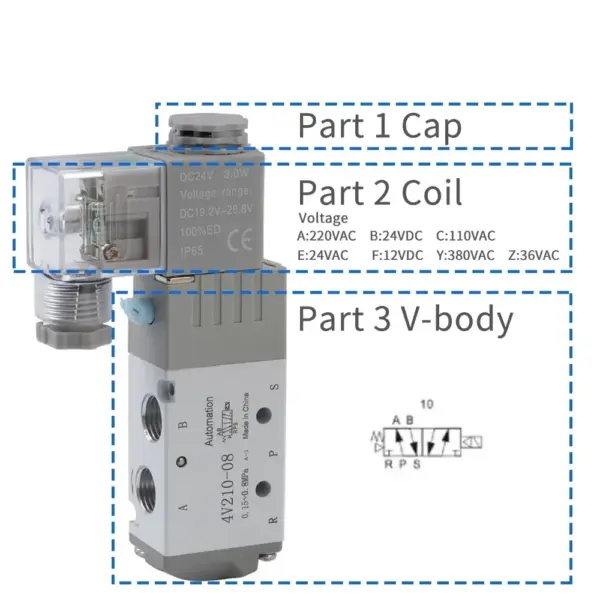 Pneumatic Solenoid Compressed Air Control Valve 4V210-08 DC24V 24V AC220V Switch Tool Tools 2 Way Position 5 Port G1/4 4V21008