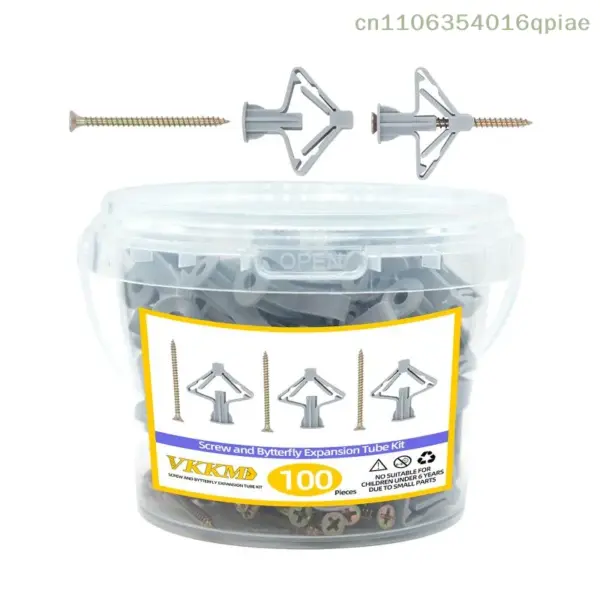 （Summer4）100 Pcs Drywall Anchor Kit Hollow Wall Anchors Plasterboard Plugs Screws Butterfly Expansion Tube Pipe