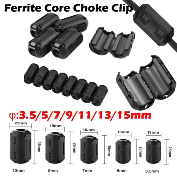 3.5-15mm Snap Ferrite Bead, EMI Noise Filter, Choke Coil, Ring Core Clamp, Cable Connector Holder