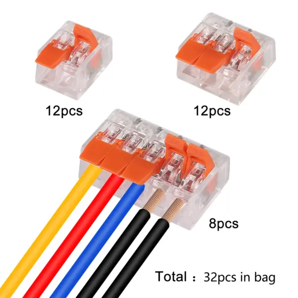 32/35pcs Lever Wire Connectors Kits,2 3 5 Port Compact Splice Connector Pull kit, Used for Solid Stranded Cord Quick Connect