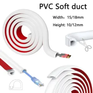1M Self-Adhesive PVC Floor Cable Protector, Flexible Cord Cover Sheath for Indoor Wires, Safety Ramp, Easy Install Cable Hider