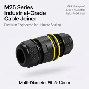 M25 IP68 Waterproof 2Pin 3Pin 4Pin 5Pin Cable Connector PA66 Outdoor Electrical Wire Gland Splice Inline Adapter 400V 25A
