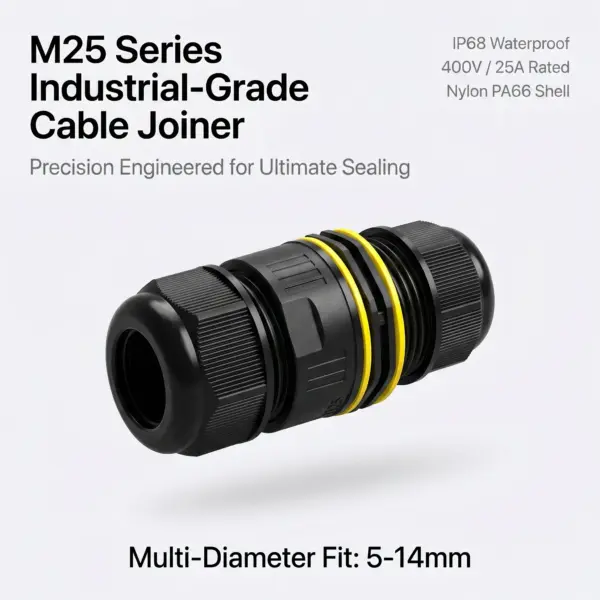 M25 IP68 Waterproof 2Pin 3Pin 4Pin 5Pin Cable Connector PA66 Outdoor Electrical Wire Gland Splice Inline Adapter 400V 25A