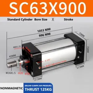ABILKEEN SC63X900 Standard Pneumatic Cylinder 63mm Bore Size X 900 MM Stroke Double Acting Air Standard Cylinder