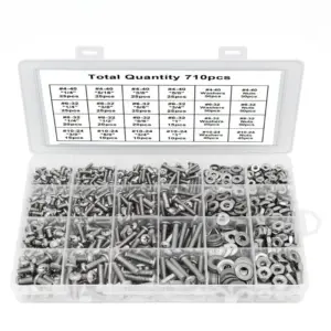 710Pcs 304 Stainless Steel American Cross Pan Head Machine Ribbon Nut/Flat Pad, Boxed Kit #4-40 #6-32 #8-32 #10-24