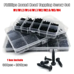 1 Kit Black Steel Phillips Pan Cross Round Head Self-tapping Wood Screw Mix M1 M1.2 M1.4 M1.7 M2 M2.6 M3 M4 Assortment Set