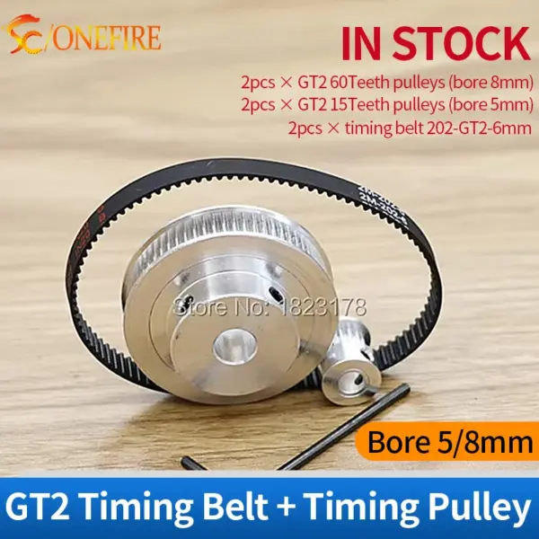 2 Set Timing Belt Pulley GT2 60teeth 15teeth Reduction 4:1/1:4 3D printer accessories belt width 6mm Bore 8&5mm CNC accessories