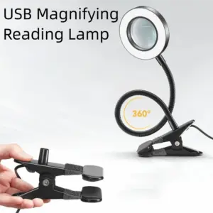 5X Magnification LED Magnifying Glass Lamp Flexible Non-slip Clip on Desk Lamp Adjustable Levels 3-color Light