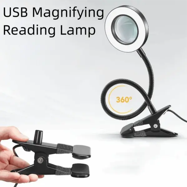 5X Magnification LED Magnifying Glass Lamp Flexible Non-slip Clip on Desk Lamp Adjustable Levels 3-color Light