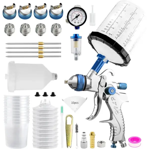 HVLP Spray Gun with 10Pcs 650ML Disposable Paint Cups and 4 Nozzles in 1.4/1.7/2.0/2.5mm Gravity Feed Air Paint Gun Ideal for A