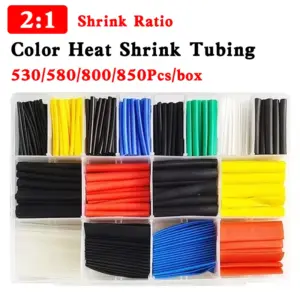 530/580/800/850Pcs 2:1 Heat Shrink Tubing Kit, Colorful Electrical Wire Insulation Tube for Cable Repair & DIY Projects