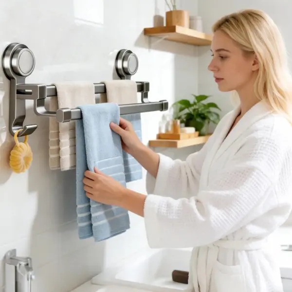 Suction Cup Towel Bar No-Drill Suction Cup Rack Removable Towel Bar For Apartment Home Bathroom Shower Glass Mirror Tile Wall
