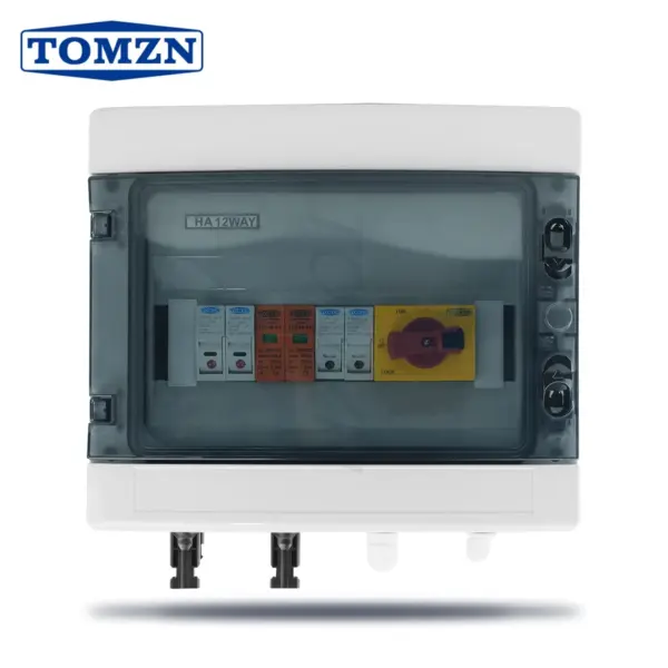 TOMZN Solar photovoltaic PV Combiner Box With Lightning Protector 2 input 1 out DC 1000V Fuse MCB SPD Waterproof Box IP65 12ways
