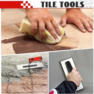 AS59 -Tile Tools Set Square Trowel 1 Rubber Grout Float And 2 Grout Sponge For Wall Floor Tiling Installation Grouting