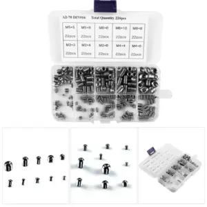 220Pcs Stainless Steel Allen Head Socket Hex Set Grub Screws Assortment Kit Cup Point Grub Bolt Screw