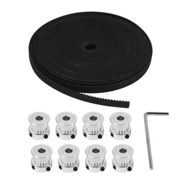 AEE2-8Pcs 5Mm 20 Teeth Aluminum Timing Pulley Wheel+5 Meters Rubber GT2 2Mm Pitch 6Mm Wide Timing Belt For 3D Printer CNC