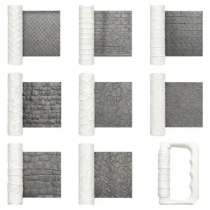 9 Piece Texture Roller Set For Clay Artists Featuring Road Stone Wall And Brick Patterns For Modeling And Sculpting