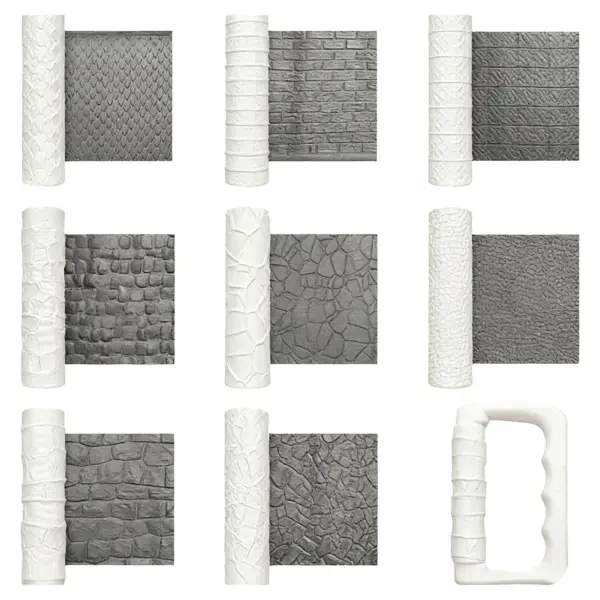 9 Piece Texture Roller Set For Clay Artists Featuring Road Stone Wall And Brick Patterns For Modeling And Sculpting