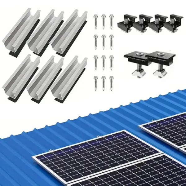 12 Pcs Solar Panel Bracket Kit Aluminium Mounting Rail 30mm/35mm End Clamps Brackets for Flat Roof PV Mounting Rail Black