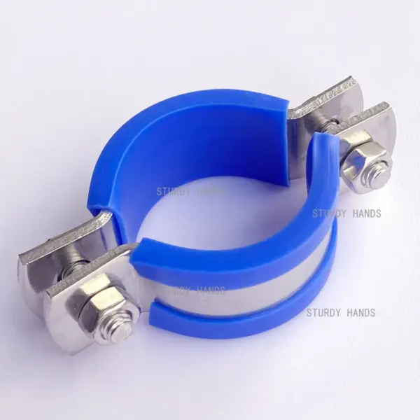 2pcs Stainless steel thickened pipe bracket blue leather pad, handleless water pipe fixing bracket clamp clamp