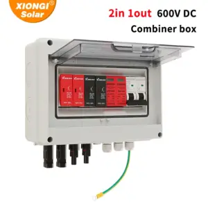 Solar photovoltaic PV Combiner Box With Lightning Protection 2 input 1 out DC 600V Fuse MCB SPD Waterproof 2 string Box IP65