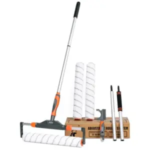 10pcs 12"-18" Adjustable Large Paint Roller Kit: 1-5Ft Aluminum Extension Poles, Brush and Roller Cleaner, Ergonomic Handle, 18