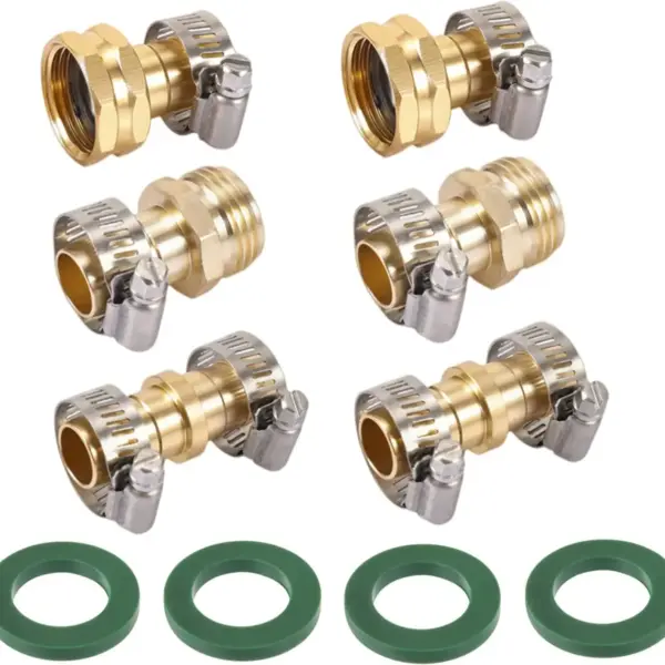 Garden Hose Repair Mender Kit with Stainless Steel Clamp, Male & Female Connectors