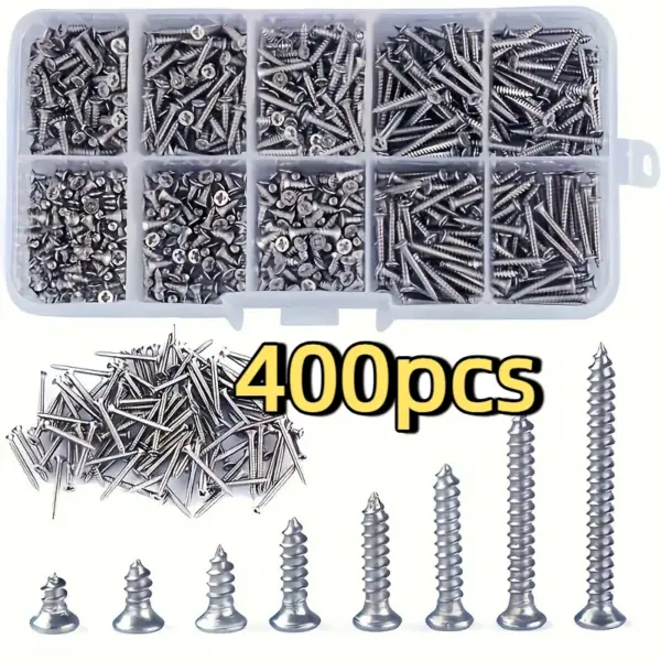 400pcs Self Tapping Wood Screws Set M2 Phillips Flat Head Sheet Metal Screw Self Tapping Screws Assortment Kit