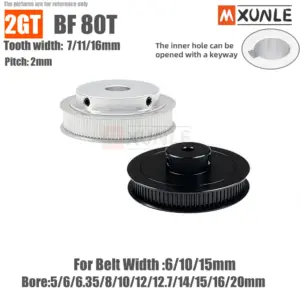 Gt2 Timing Pulley 2GT 80 Tooth Black And Silver BF Type Hole Diameter 5~25 mm Belt Wide 6/10/15 mm For 3D Printer Parts