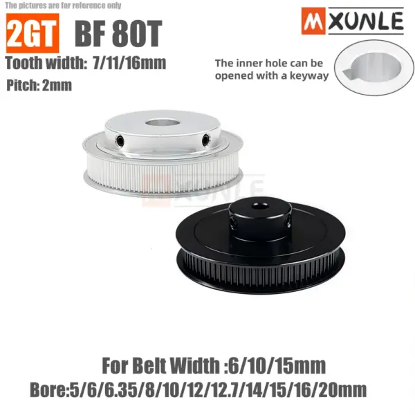 Gt2 Timing Pulley 2GT 80 Tooth Black And Silver BF Type Hole Diameter 5~25 mm Belt Wide 6/10/15 mm For 3D Printer Parts