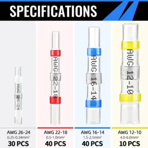120PCS Solder Seal Wire Connectors Heat Shrink Waterproof Solder Butt Connector Kit Insulated Automotive Marine Electrical Wire