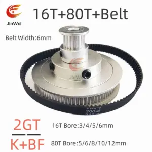80T 16Teeth GT2 Pulley Belt Kit Reduction5:1 3D Printer Parts Bore 3~12mm Belt Width 6mm 2M Synchronous Wheel 2GT Timing Pulley