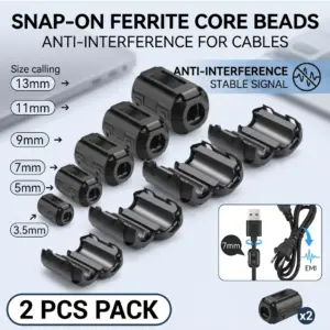 2pcs Ferrite CoreCord Ring Choke Bead RFI EMI Noise Suppressor Filter for Power Cord USB Antenna HDMI Audio Cable 3.5/5/7/9/13mm