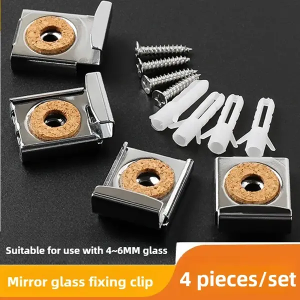 4 pcs Mirror Wall Hanging Fixing Kit Frameless Clips Mounting Hanger Clamp Wall Brackets Clamps For Kitchen Living Room