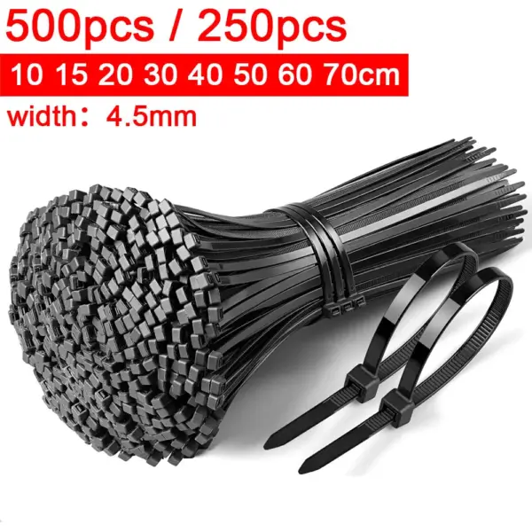 500/250pcs Self-locking Wire Zip Ties Set Kit 5*100 5*200 5*300 5*400 Nylon Cable Tie 4.5mm Adjustable Cables Fastening Loop