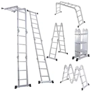 1pc Folding Step Ladder, Aluminum, Foldable, Multi Purpose Lightweight Scaffold Ladder, 330lb Capacity, 12.5ft Height