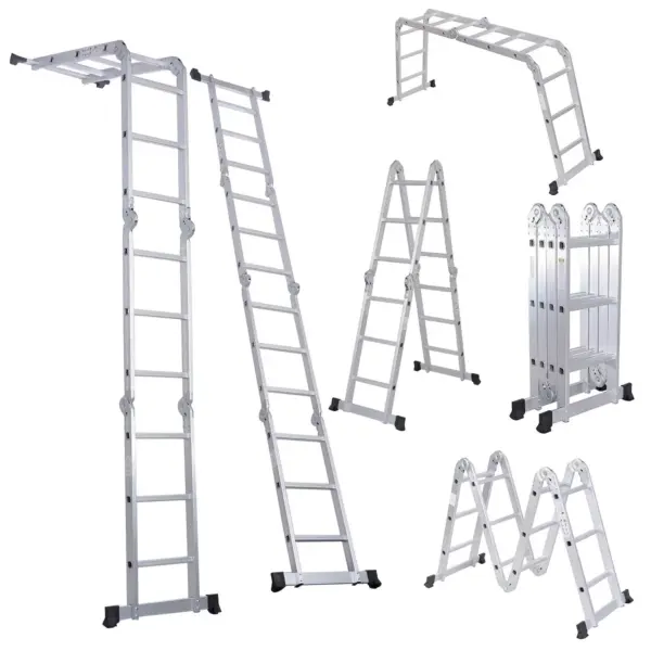 1pc Folding Step Ladder, Aluminum, Foldable, Multi Purpose Lightweight Scaffold Ladder, 330lb Capacity, 12.5ft Height