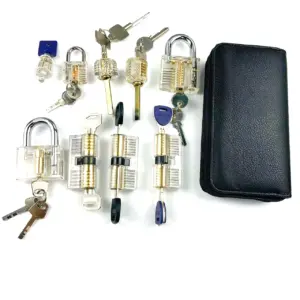 Professional Locksmith Tools Lockpick Practice Set,9pcs Transparent Locks with 24pcs Titanium Plated Tool Kit