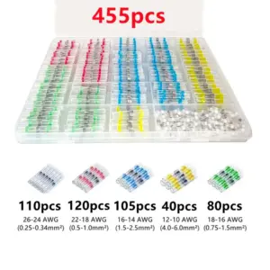 455pcs Heat Shrink Solder Seal Wire Connectors Kit Waterproof Wire Solder Stick Splice for Marine Electrical Automotive